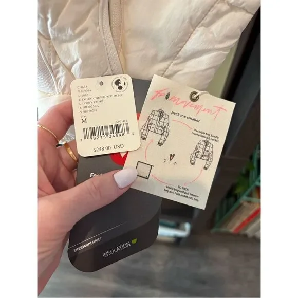 NWT Free People FP Movement x Hatch Printed Puffer Jacket Ivory Chevron Medium - Picture 7 of 11